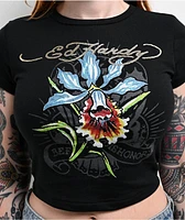 Ed Hardy Orchid Black Crop T-Shirt