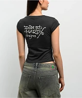 Ed Hardy Orchid Rhinestone Charcoal Cap Sleeve T-Shirt