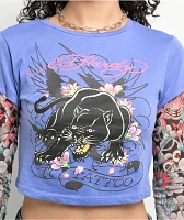 Ed Hardy Panther 2fer Midnight Long Sleeve Crop T-Shirt