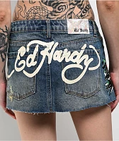 Ed Hardy Panther Dagger Dark Blue Cutoff Denim Mini Skirt