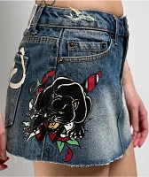 Ed Hardy Panther Dagger Dark Blue Cutoff Denim Mini Skirt