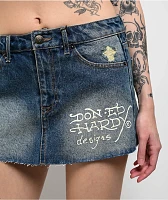 Ed Hardy Panther Dagger Dark Blue Cutoff Denim Mini Skirt