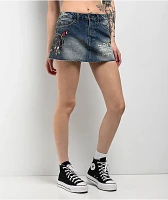 Ed Hardy Panther Dagger Dark Blue Cutoff Denim Mini Skirt