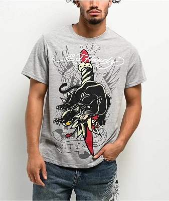 Ed Hardy Panther Dagger Heather Grey T-Shirt