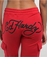 Ed Hardy Panther Dagger Red Cargo Sweatpants