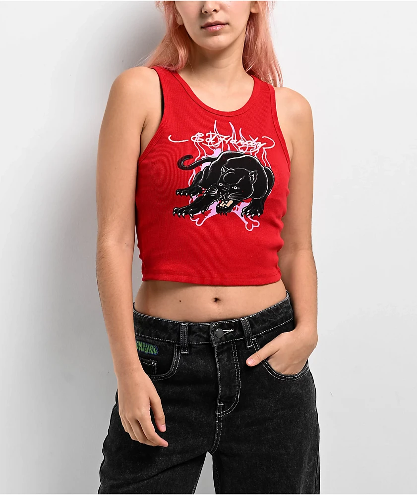 Ed Hardy Panther Flame Cherry Crop Tank Top