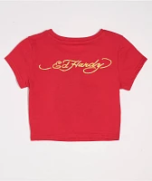 Ed Hardy Panther Flame Red Crop T-Shirt