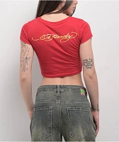 Ed Hardy Panther Flame Red Crop T-Shirt