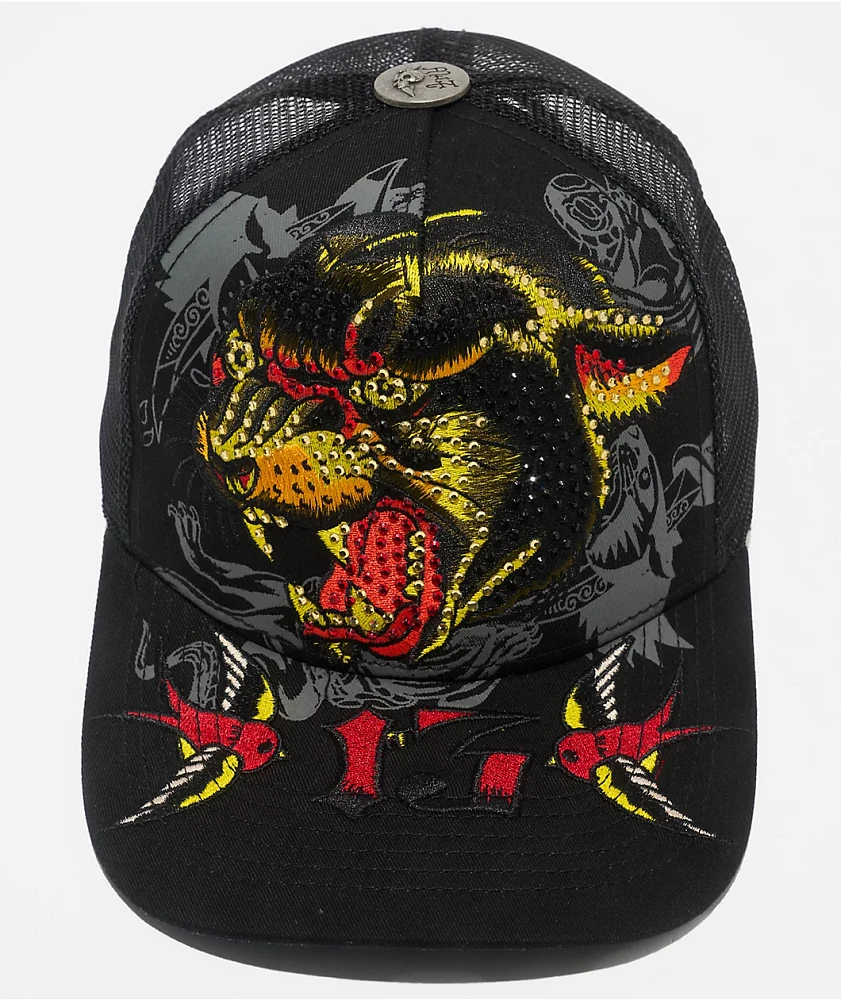 Ed Hardy Panther Head Black Trucker Hat