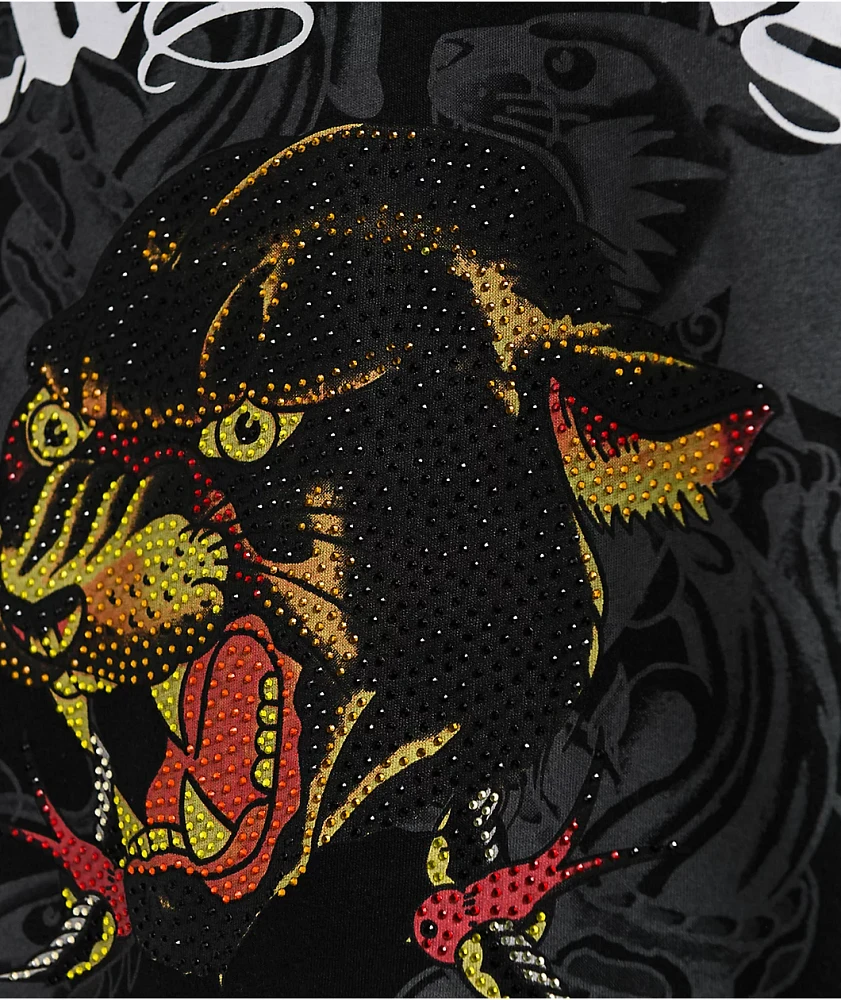 Ed Hardy Panther Head Rhinestone Black T-Shirt