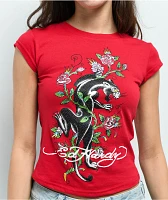 Ed Hardy Panther Rhinestone Cherry Crop T-Shirt