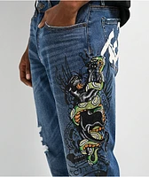 Ed Hardy Panther Snake Slim Taper Blue Denim Jeans