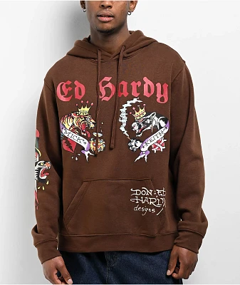 Ed Hardy Panther Tiger Brown Hoodie