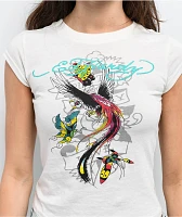 Ed Hardy Phoenix Ivory Cap Sleeve Crop T-Shirt