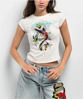 Ed Hardy Phoenix Ivory Cap Sleeve Crop T-Shirt
