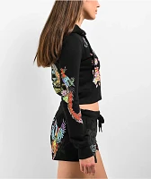 Ed Hardy Phoenix Y2K Black Crop Zip Hoodie