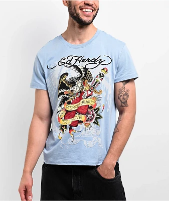 Ed Hardy Pierced Eagle Rhinestone Arctic Blue T-Shirt