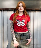 Ed Hardy Rhinestone Aces Red Crop T-Shirt