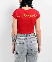 Ed Hardy Rhinestone Aces Red Crop T-Shirt