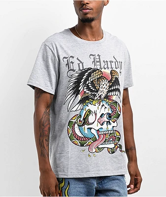 Ed Hardy Rhinestone Battle Heather Grey T-Shirt