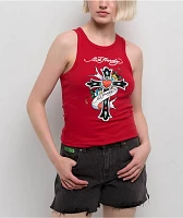 Ed Hardy Rhinestone Cross Cherry Tank Top