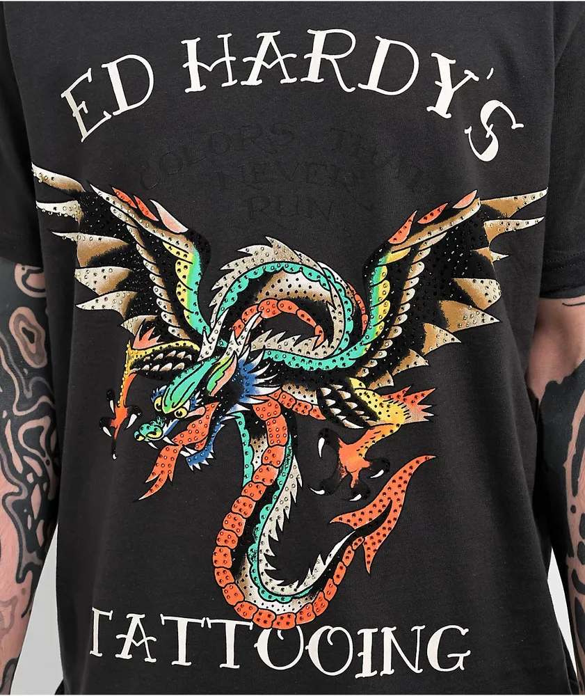 Ed Hardy Firebird Rhinestone Black T-Shirt