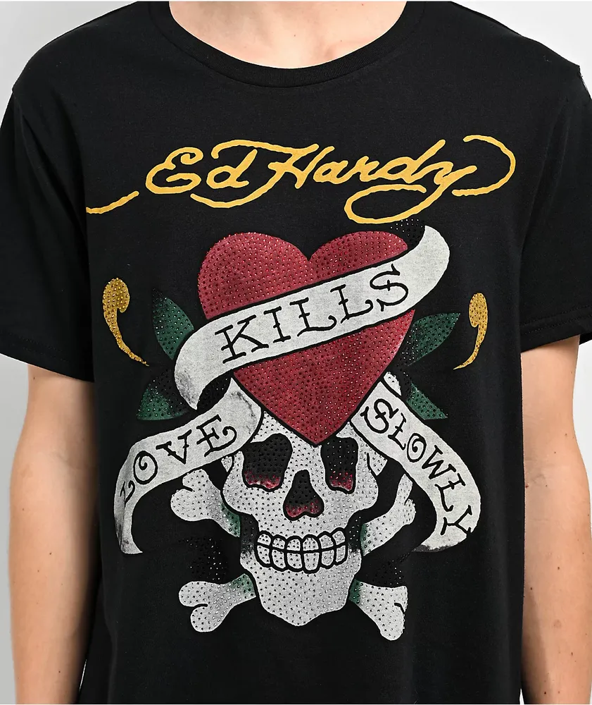 Ed Hardy Rhinestone Skull Black T-Shirt