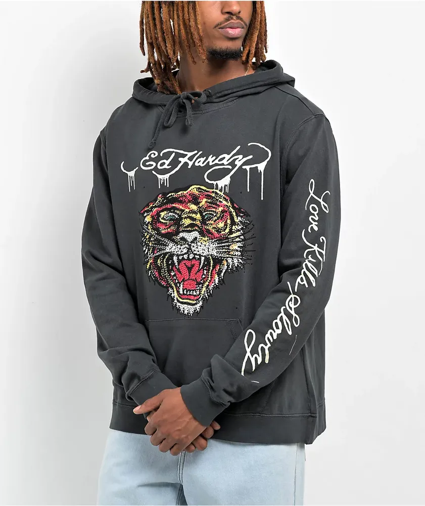 Ed Hardy Rhinestone Tiger Black Hoodie