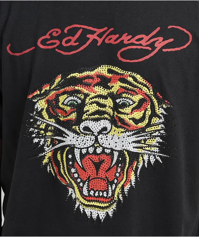 Ed Hardy Rhinestone Tiger Black T-Shirt