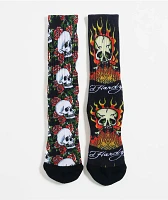 Ed Hardy Rose Flame Skull Black 2-Pack Crew Socks