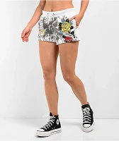 Ed Hardy Rose Heart Y2K White Sweat Shorts