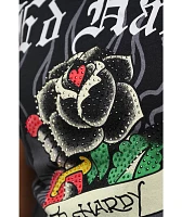 Ed Hardy Rose Rhinestone Cap Sleeve Black T-Shirt