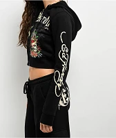 Ed Hardy Rose Skull Black Crop Zip Hoodie