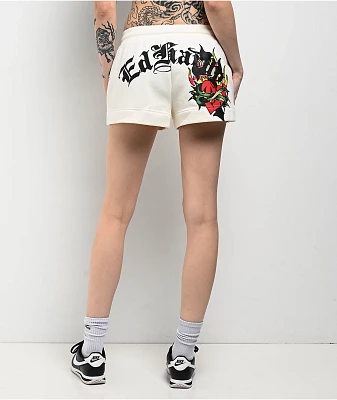 Ed Hardy Sacred Heart Ivory Sweat Shorts