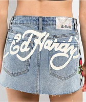Ed Hardy Sacred Heart Light Wash Cutoff Mini Skirt
