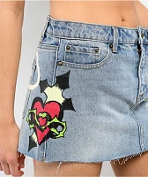 Ed Hardy Sacred Heart Light Wash Cutoff Mini Skirt