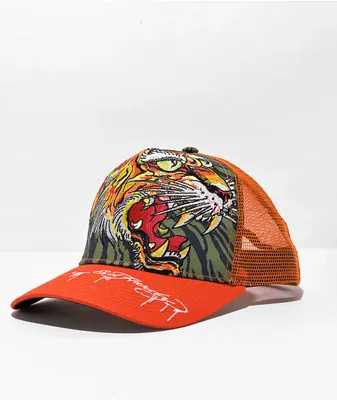 Ed Hardy Screaming Tiger Orange Trucker Hat