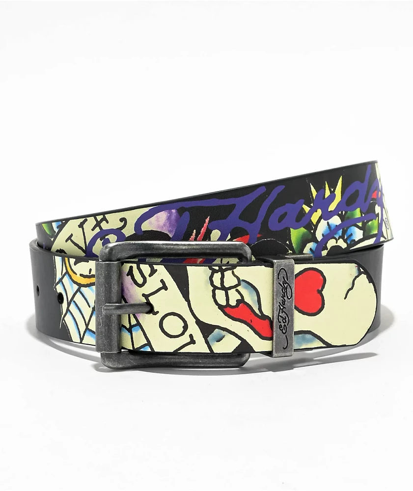 Ed Hardy Skull & Butterfly Black Belt