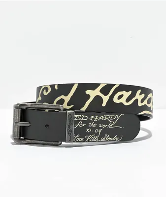 Ed Hardy Skull & Sword Black Reversible Belt