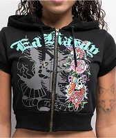 Ed Hardy Skull Black Short Sleeve Crop Zip Hoodie