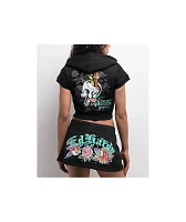 Ed Hardy Skull Black Short Sleeve Crop Zip Hoodie