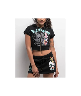 Ed Hardy Skull Black Short Sleeve Crop Zip Hoodie