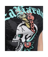 Ed Hardy Skull Butterfly Rhinestone Black Crop T-Shirt