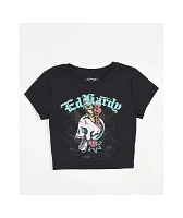 Ed Hardy Skull Butterfly Rhinestone Black Crop T-Shirt