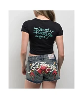 Ed Hardy Skull Butterfly Rhinestone Black Crop T-Shirt