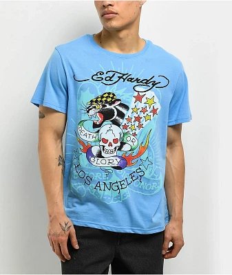 Ed Hardy Skull Panther Powder Blue T-Shirt