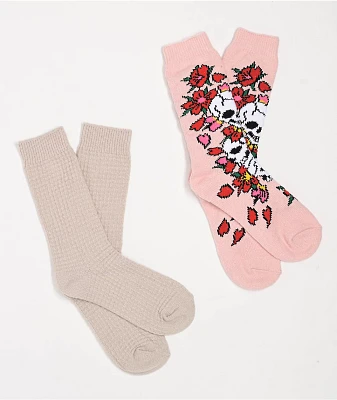 Ed Hardy Skull Pink & Waffle 2 Pack Crew Socks