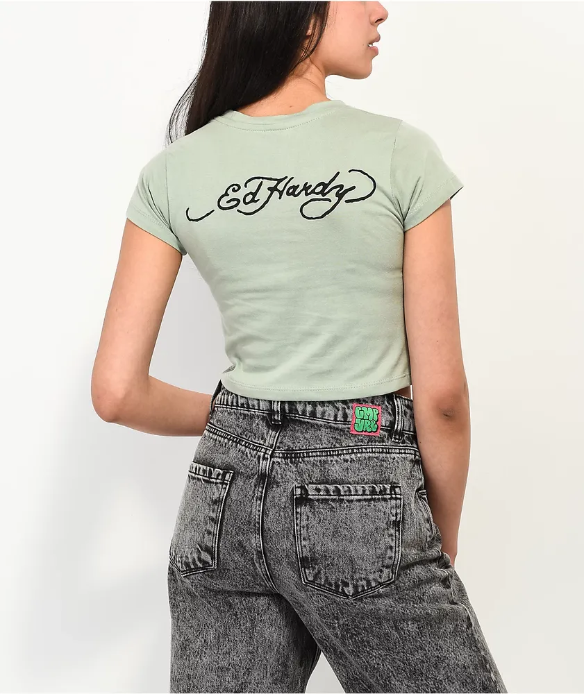 Ed Hardy White Mesh Crop T-Shirt