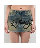 Ed Hardy Snake Hearts Black Cutoff Denim Mini Skirt