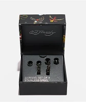 Ed Hardy Stainless Steel Black Stud & Hoop 3-Pack Earring Set